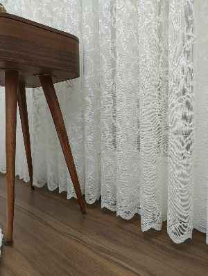 Şal Desenli Tül Perde Ve Kruvaze Model Perde - Ekru