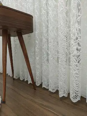 Şal Desenli Tül Perde Ve Kruvaze Model Perde - Ekru