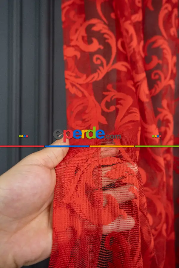 Sarmaşık Şal Desen Kırmızı Renk Desen Tasarım Tül
