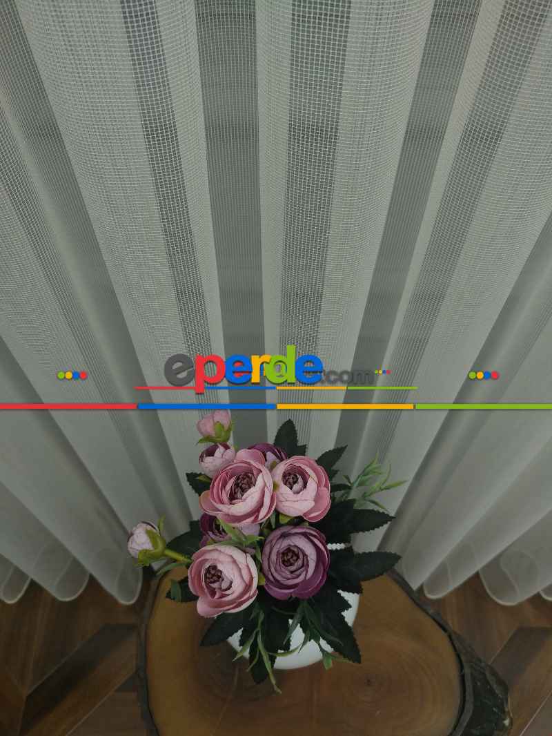 Mutfak - Çelik Çizgili Tül Perde Yüksek Gramajlı 1.kalite Beyaz