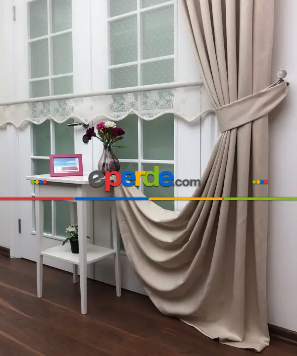 Koyu Krem Renk Düz Fon Perde- Krem Koyu
