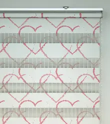 Kalp Desenli Baskılı Zebra Perde- Çok Renkli