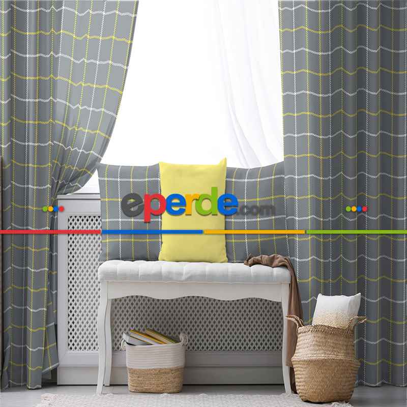 Çocuk Odası - Salon Fon Perde Evim1613-4 Kumaşı Kalındır Duck Bezi Değildir- Mavi-beyaz