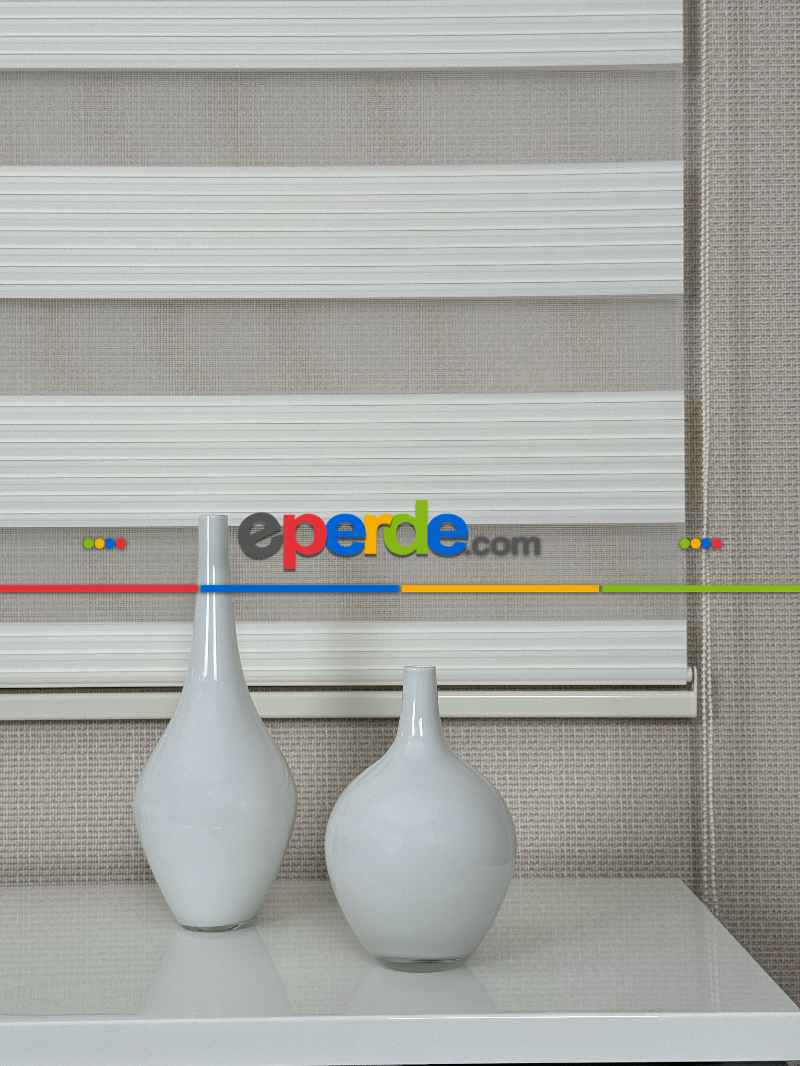 Krem Pliseli Geniş Zebra Perde, Standart Metal Kasalı Yüksek Kalite Kornişe Kolay Montaj Seçenekli