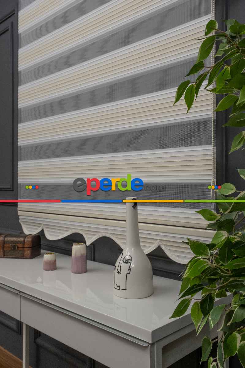 Yatak Odası - Zebra Perde Degrade Renk Geçişli Pileli Zebra Perde Krem Bej