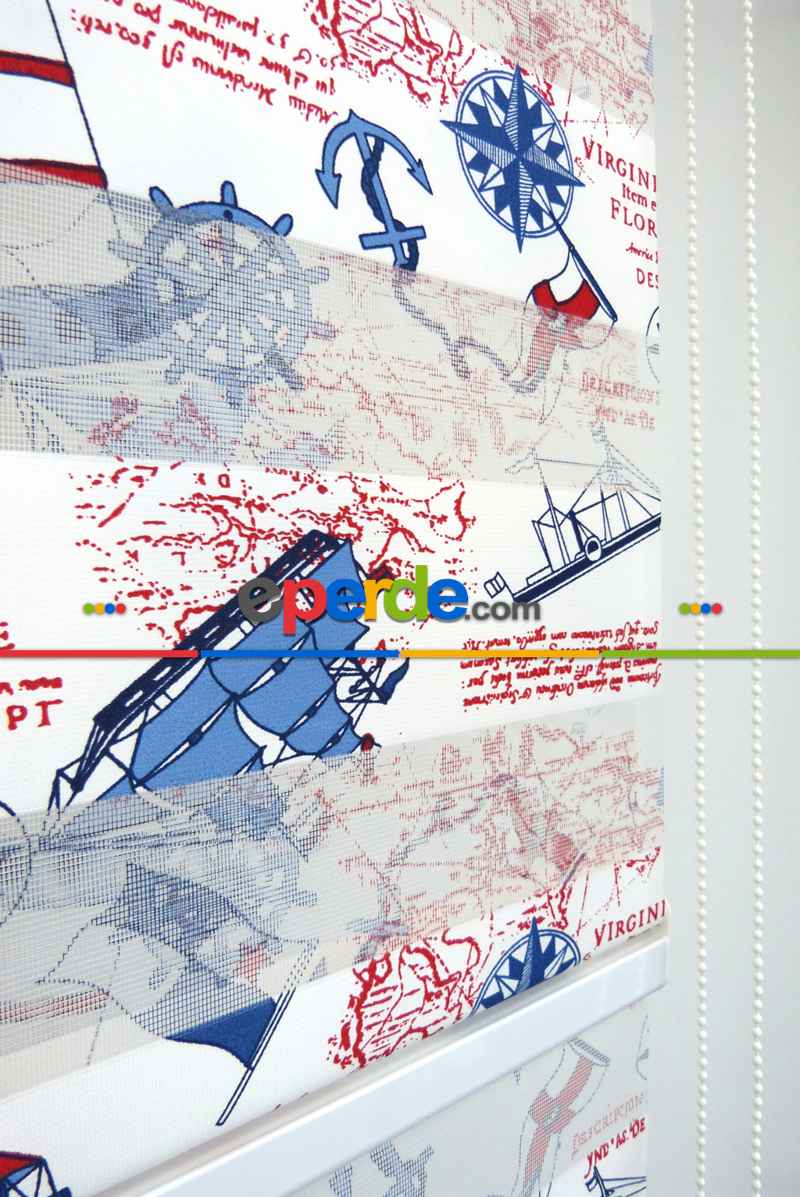 Gemici Desen Çocuk Odası Zebra Perde Kıds 4343-04- Mavi