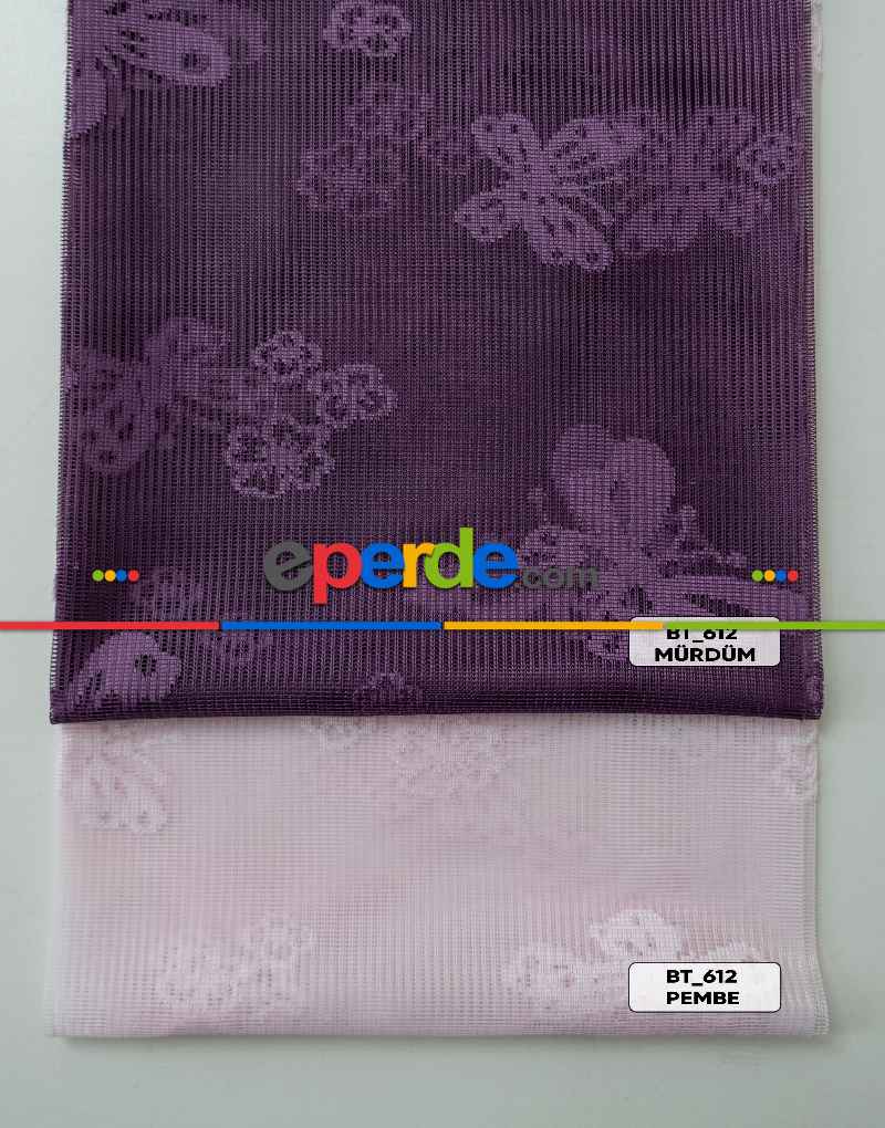 Kelebek Desenli Ekru Renkli Kız Çocuk Odası İçin Tül Perde