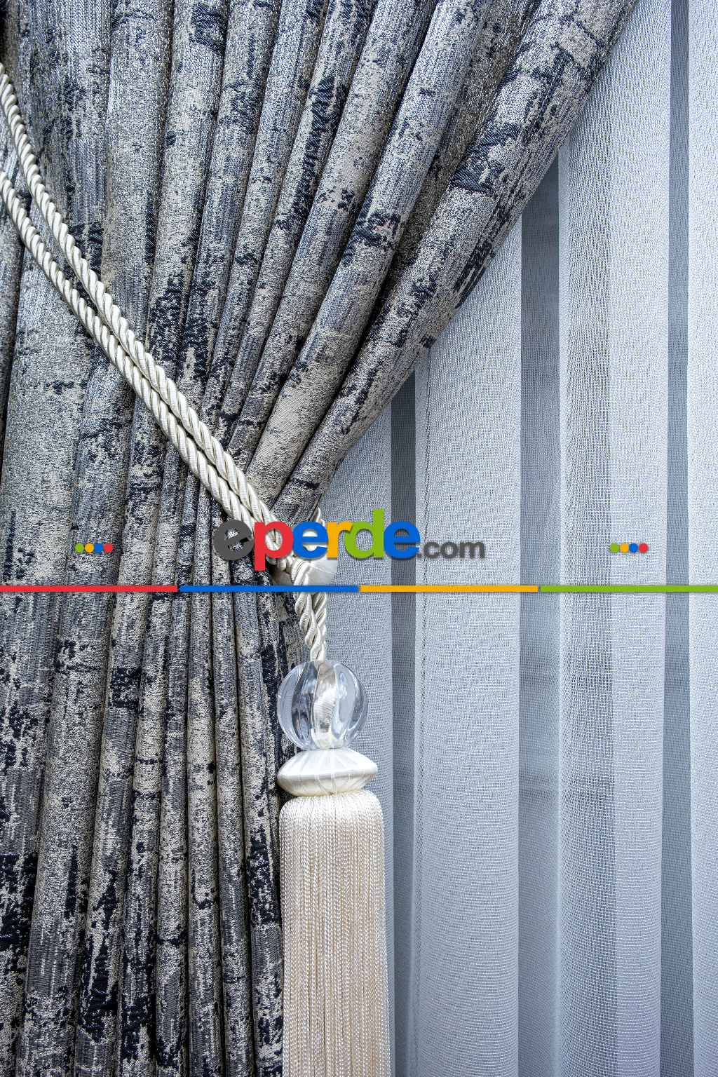 Patinedesenli Valencia Jakar Dokuma Fon Perde- Bej-füme