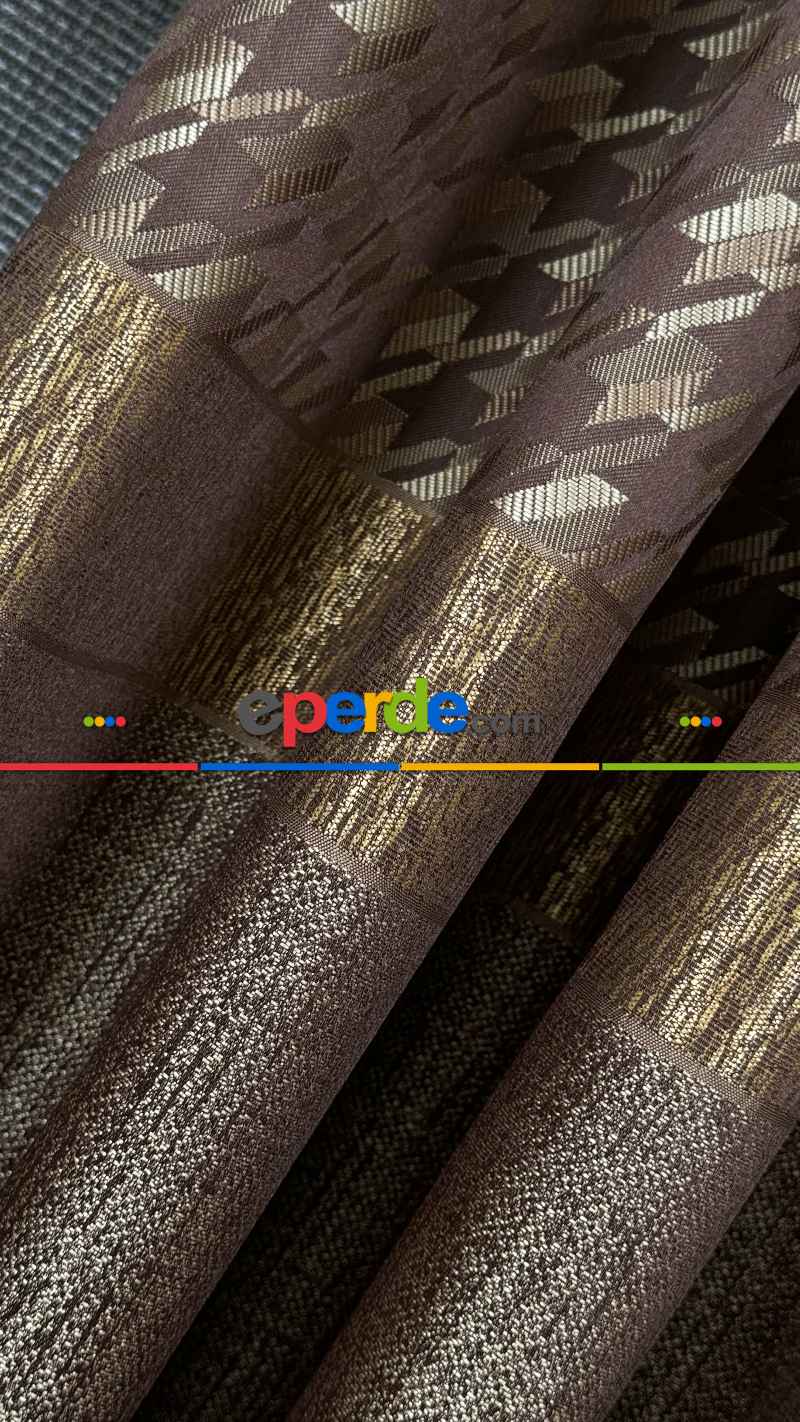 Kahverengi Altın, Kazayağı Desenli Jakar Dokuma Fon Perde