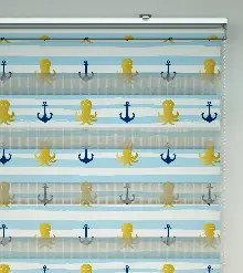 Bebek Odası Zebra Perde - Çapa Baskılı Zebra Perde- Lacivert-Mavi-Sarı-Beyaz