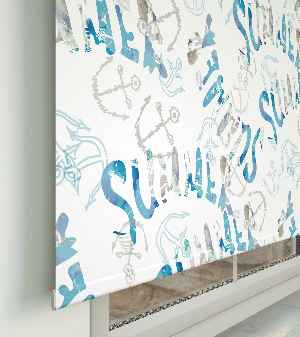 Summer Baskılı Stor Perde- Mavi-beyaz