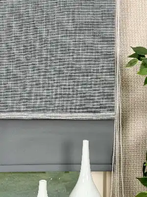 Koyu Gri Çiftli Sistem Tül Stor Perde, Standart Metal Kasalı Yüksek Kalite Kornişe Kolay Montaj Seçenekli