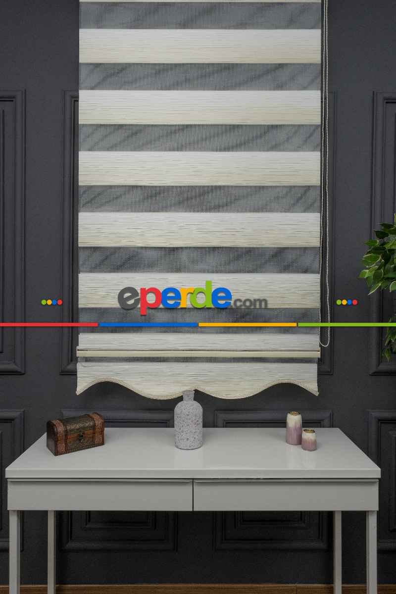Salon Zebra Perde - Krem Renginden Bej Rengine Geçişli Plise Zebra Perde - Kornişe Kolay Montaj Ayağı Seçenekli - Standart Metal Kasalı