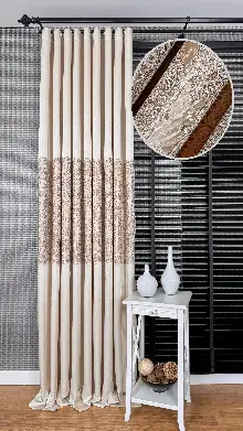 Krem Fon Perde, Damask Desenli