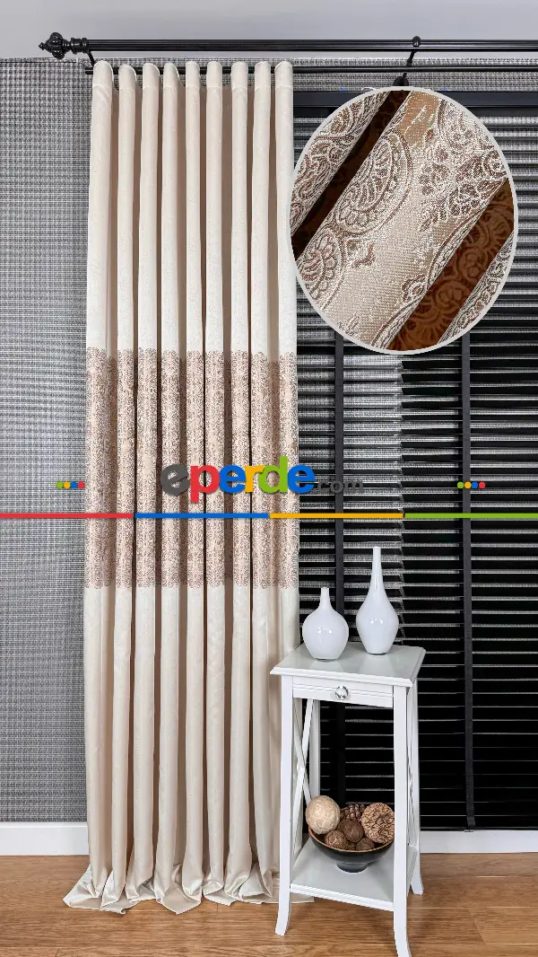 Krem Fon Perde, Damask Desenli