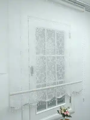 Dantel Çiftli Sistem Damask Desen Tül Stor Perde- Ekru