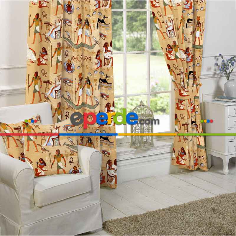 Genç Odası - Etnik Mısır Fon Perde Evim 593 Kumaşı Kalındır Duck Bezi Değildir