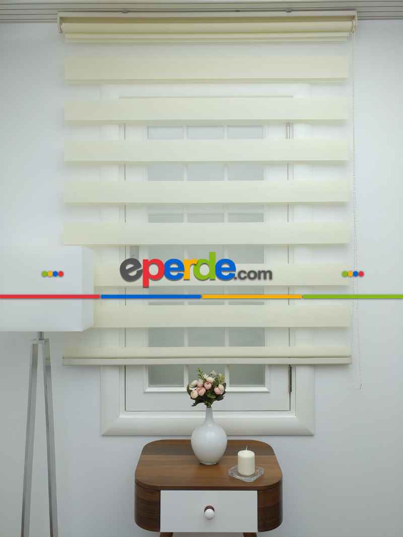 Krem Renk Bambu Zebra Perde (kalın Zeminli)- Krem