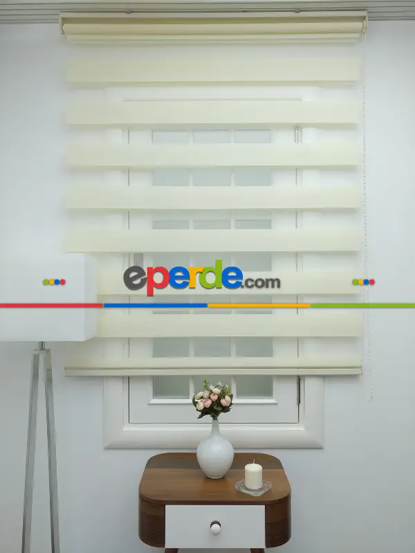 Krem Renk Bambu Zebra Perde (kalın Zeminli)- Krem