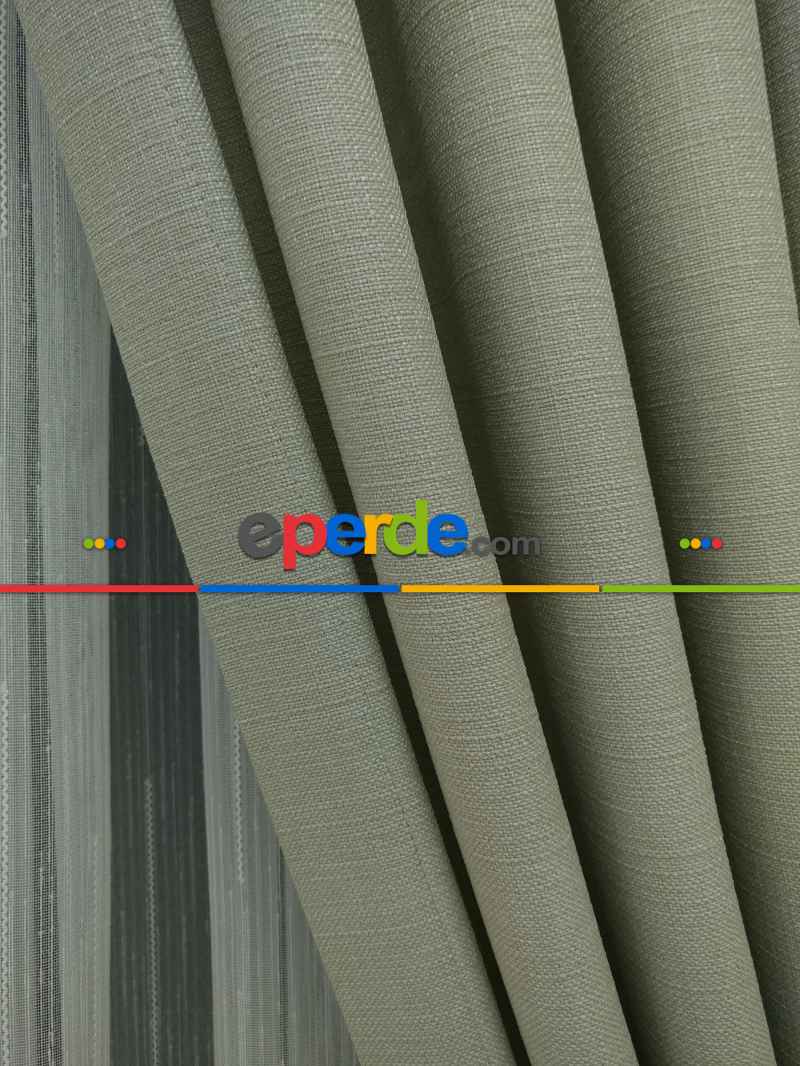 Keten Krem Renk Düz Fon Perde- Krem