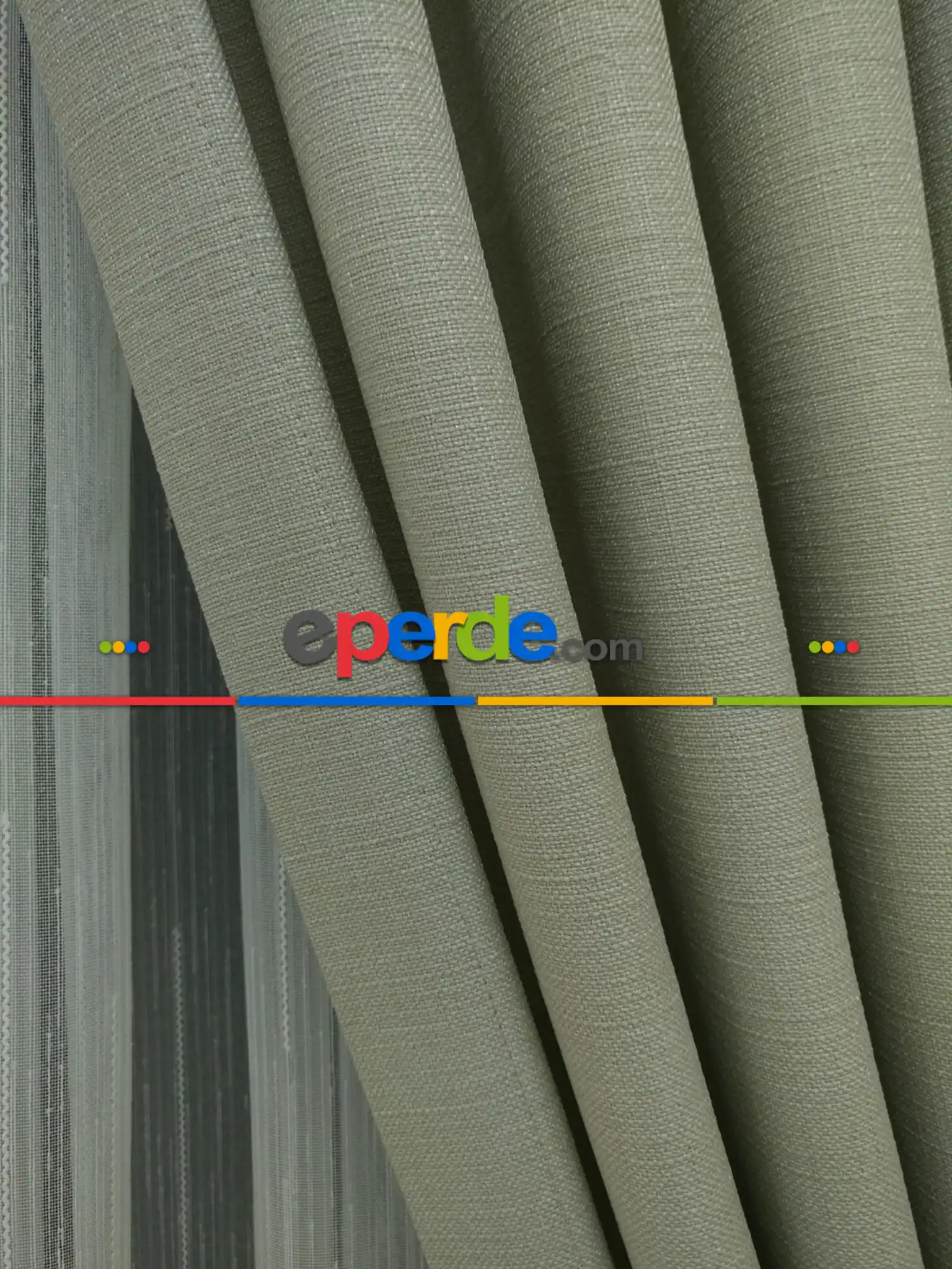 Salon Fon Perde - Keten Krem Renk Düz Fon Perde- Krem