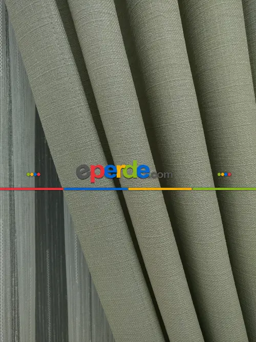 Keten Krem Renk Düz Fon Perde- Krem