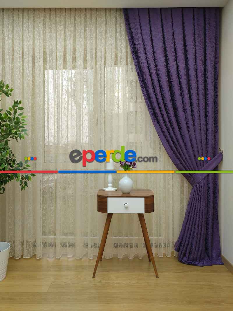Acık Mor Duz Jakar Fon Perde - Mor