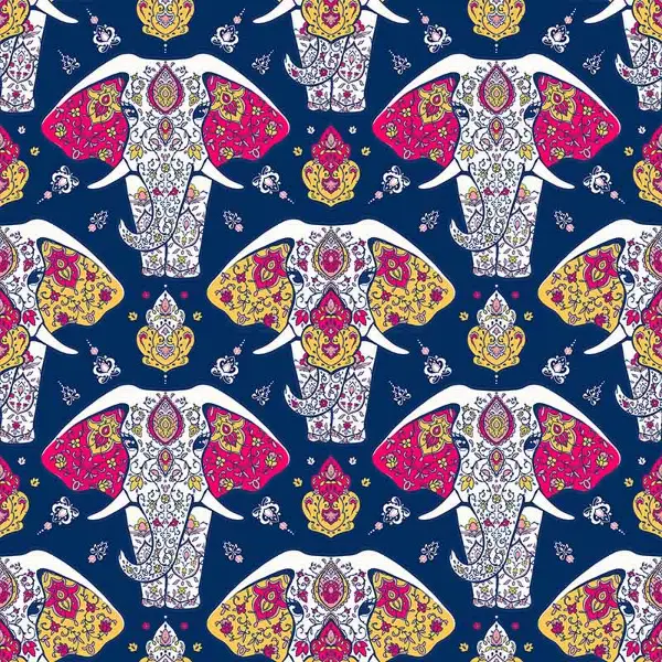 Etnik Fil Desenli Fon Perde Evm703 Kumaşı Kalındır Duck Bezi Değildir- Beyaz- Çok Renkli 3