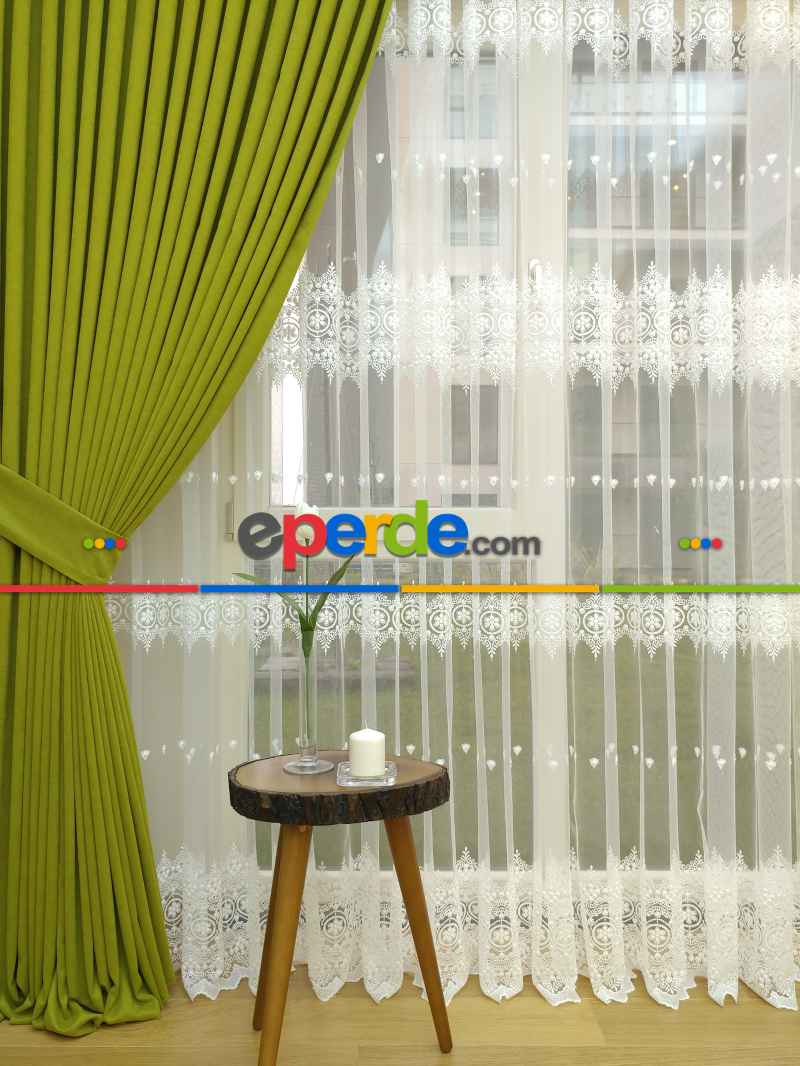 Yağ Yeşili Düz Sade Fon Perde ( Dökümlü Fon )- Açık Yeşil