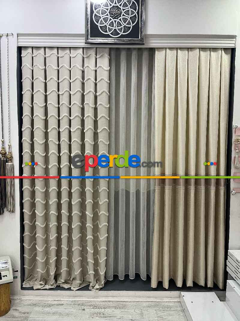 Sultan Desenli Keten Fon Perde - Bej