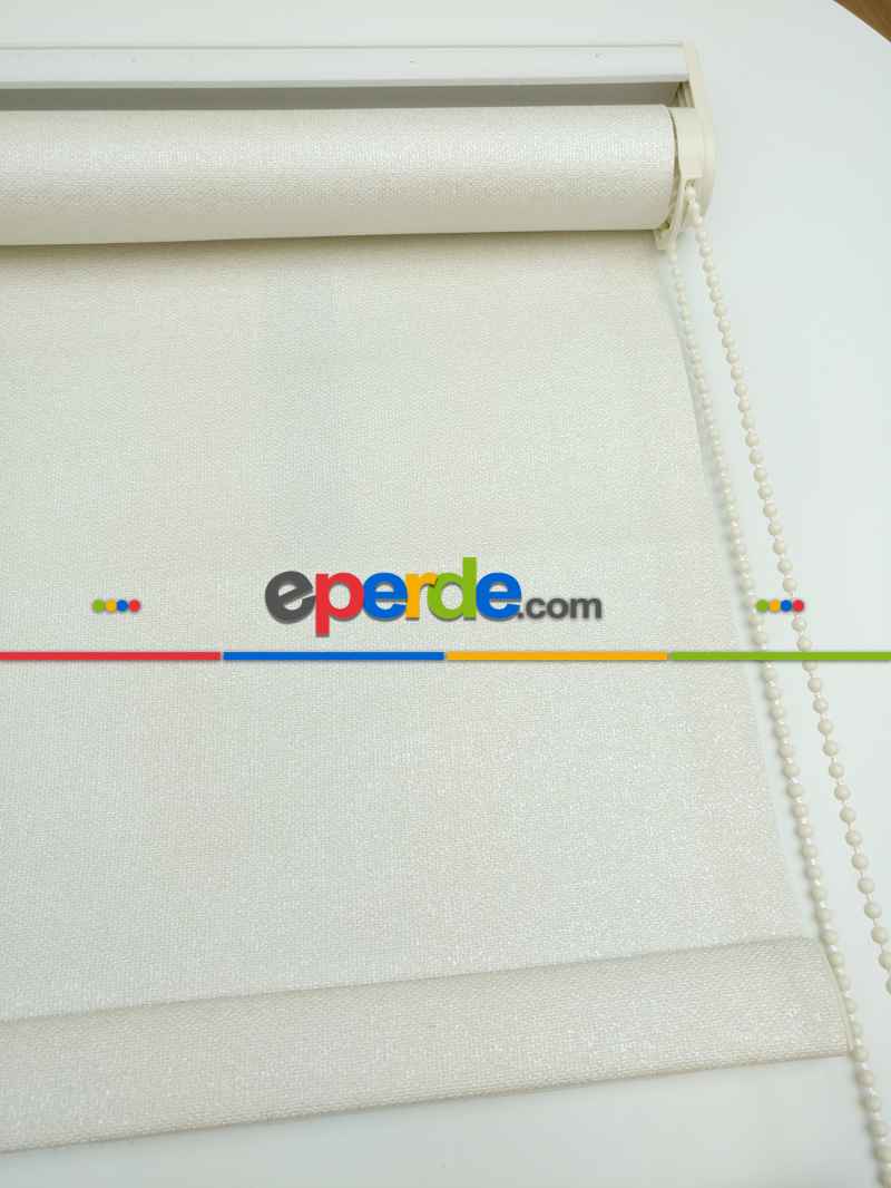 Mutfak Stor - Stor Perde Pastel Simli Serisi (pvc Kaplama) Kalın Dokulu- Krem İnci