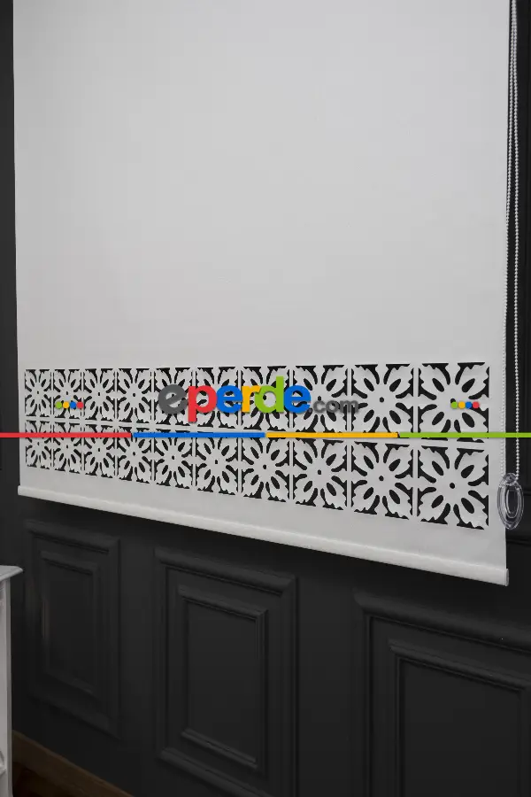 Salon Stor - Ekru Renk Lazer Kesim Mat Stor Perde (ister Düz - İster Lazer Kesimli Satın Alın)