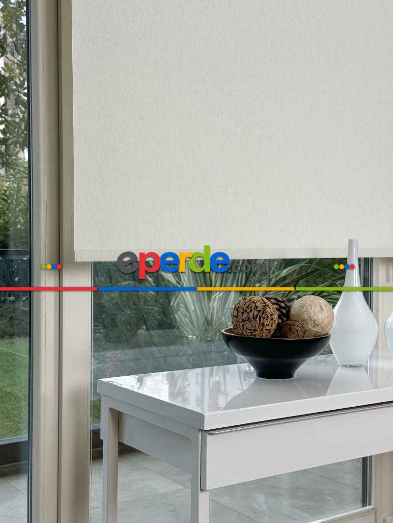 Salon Ekru Keten Stor Perde, Standart Metal Kasalı Yüksek Kalite Kornişe Kolay Montaj Seçenekli