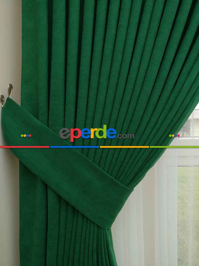 Petrol Yeşili Düz Fon Perde Dökümlü Birinci Kalite 300 Cm Geniş En Daha Hesaplı- Yeşil Koyu Yeşil