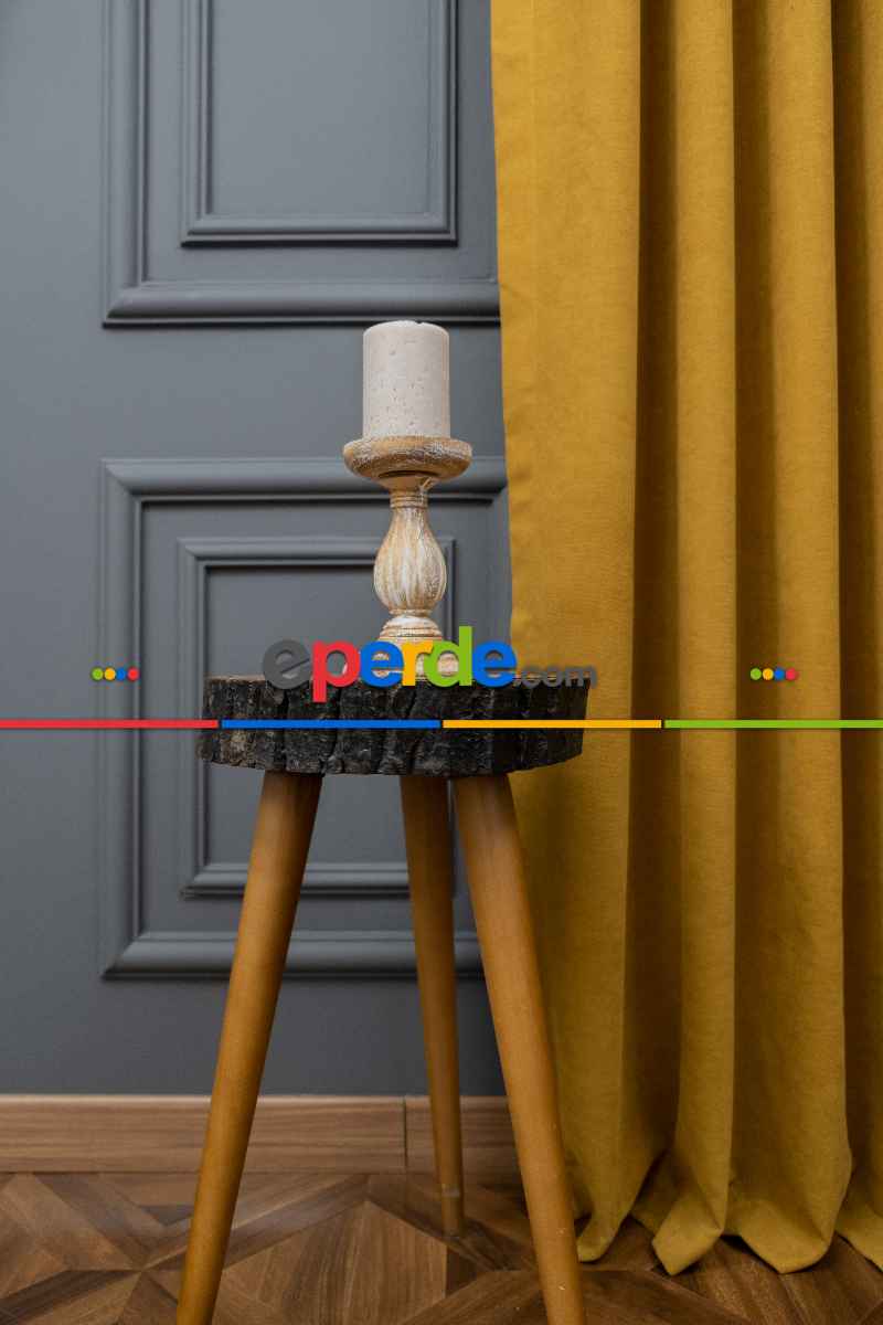 Koyu Sarı Düz Fon Perde En Dökümlü Fon Perde