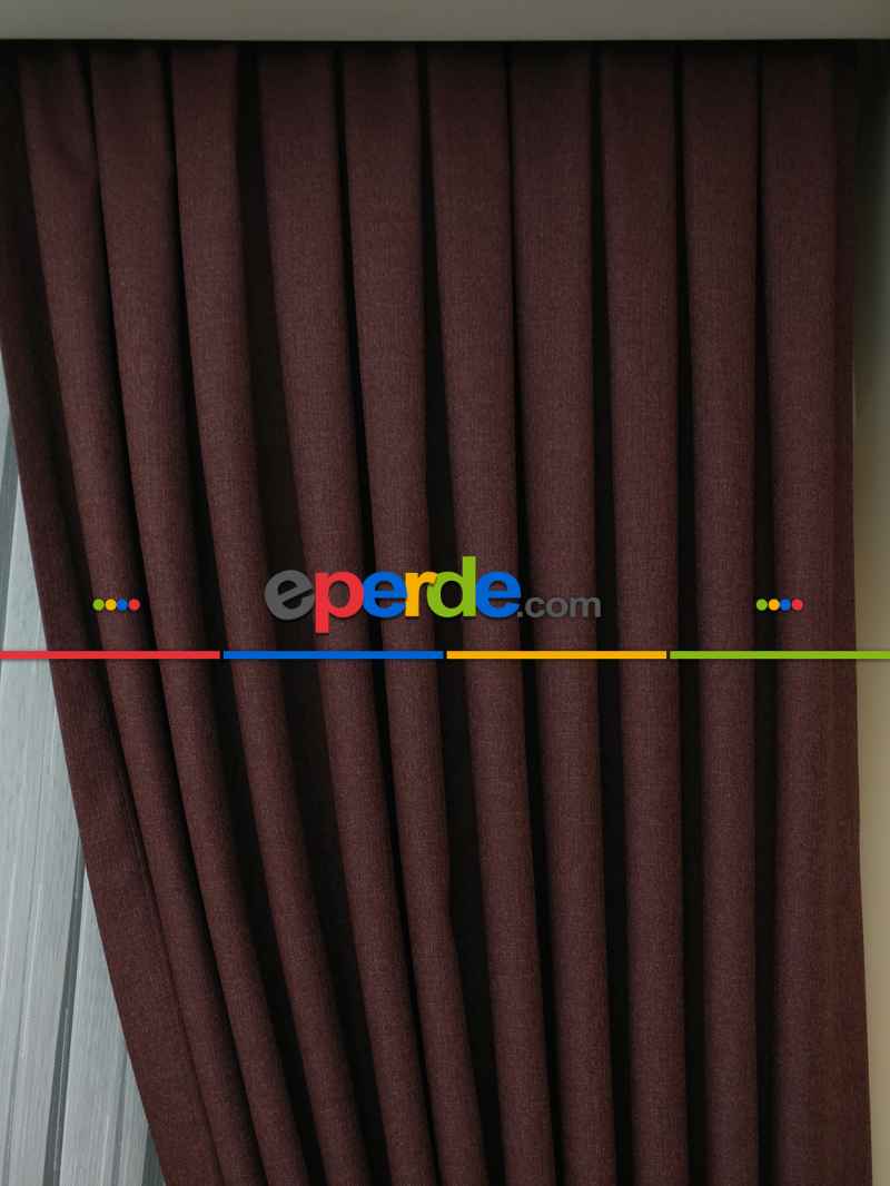 Keten Kahve Renk Düz Fon Perde