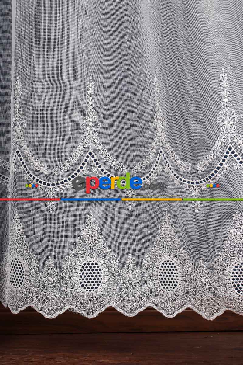 Salon Tül - Kolye Tt Zemin Brode Nakış İşlemeli Tül Perde