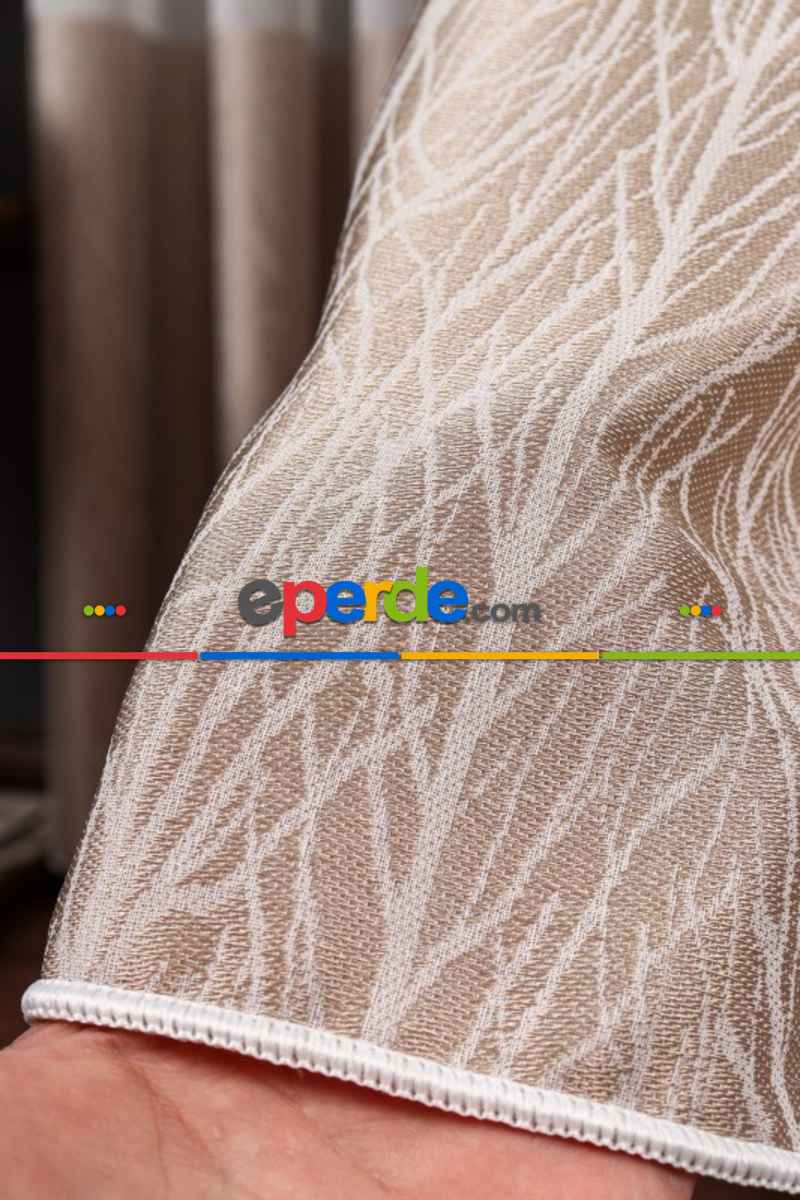 Salon Tül Modelleri - Keten Etek Dokuma Ekru Tül Perde