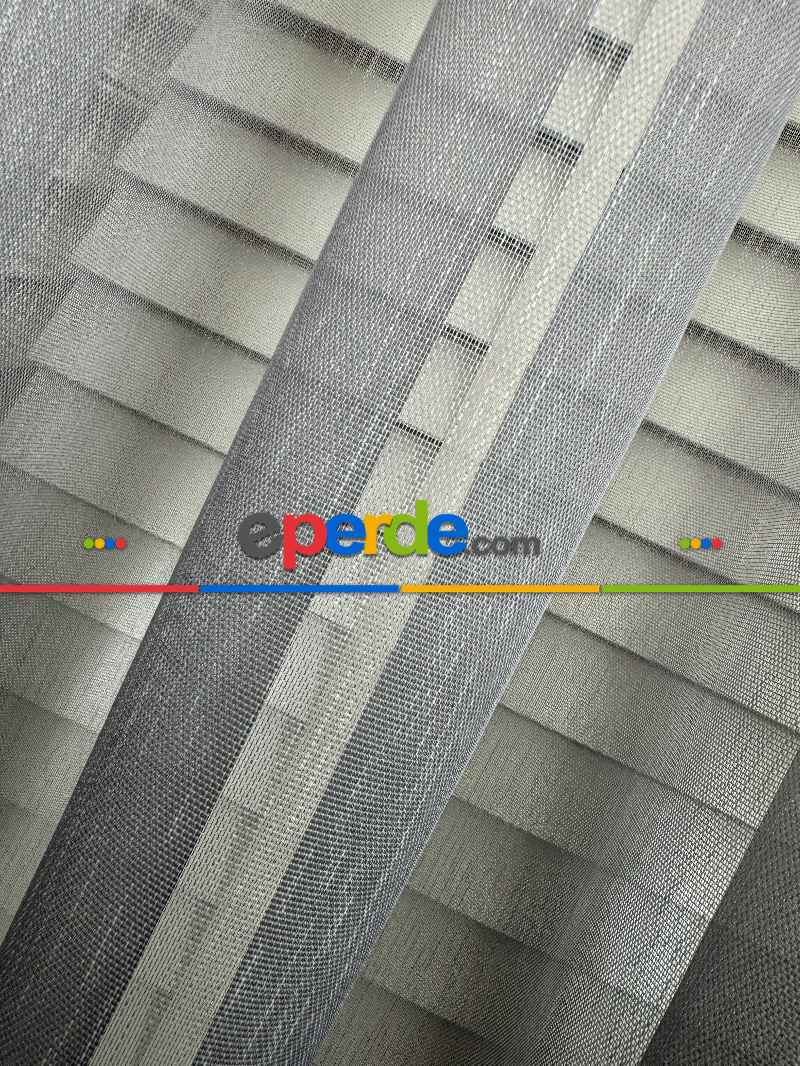 Ekru Antrasit Gri Degrade Geçişli Bambu Tül Perde, Premium Seri, Kurşunlu Tül