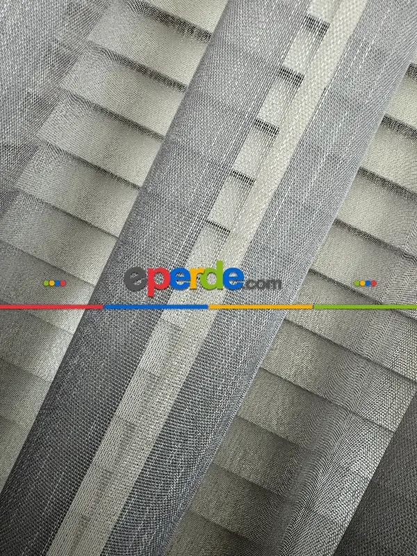 Ekru Antrasit Gri Degrade Geçişli Bambu Tül Perde, Premium Seri, Kurşunlu Tül