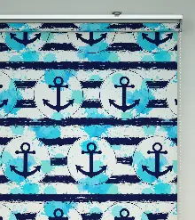 Çapa Desenli Baskılı Stor Perde- Lacivert-mavi