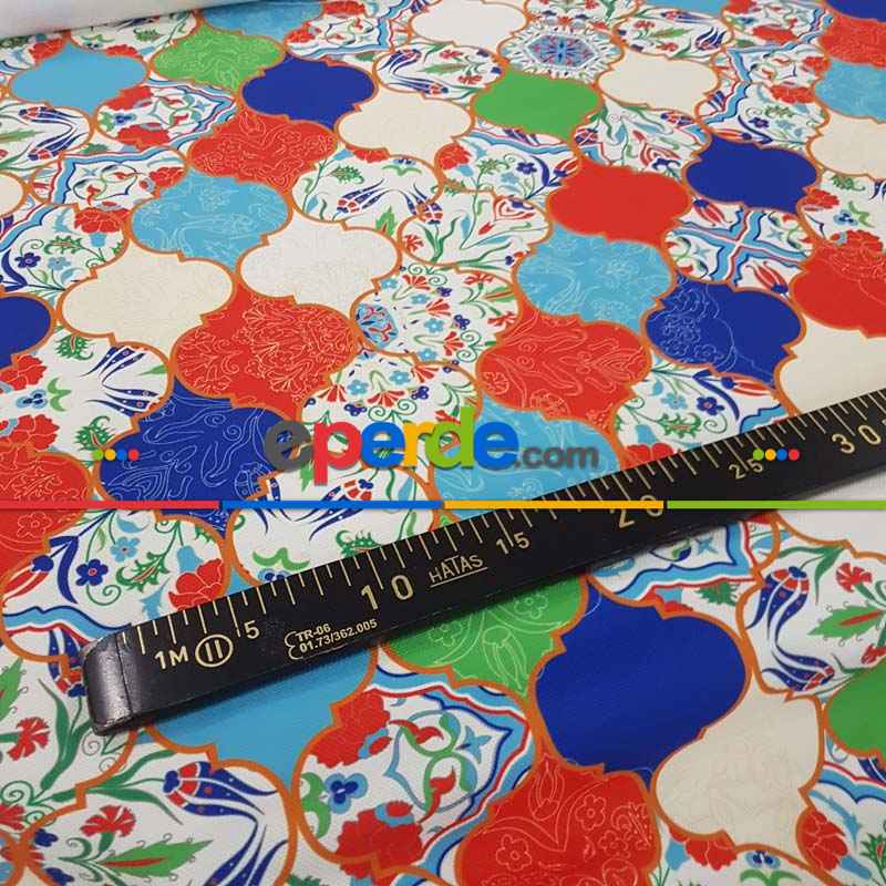 Patchwork Desenli Fon Perde Evm641 Kumaşı Kalındır Duck Bezi Değildir- Lacivert-Yeşil-Kırmızı-Beyaz