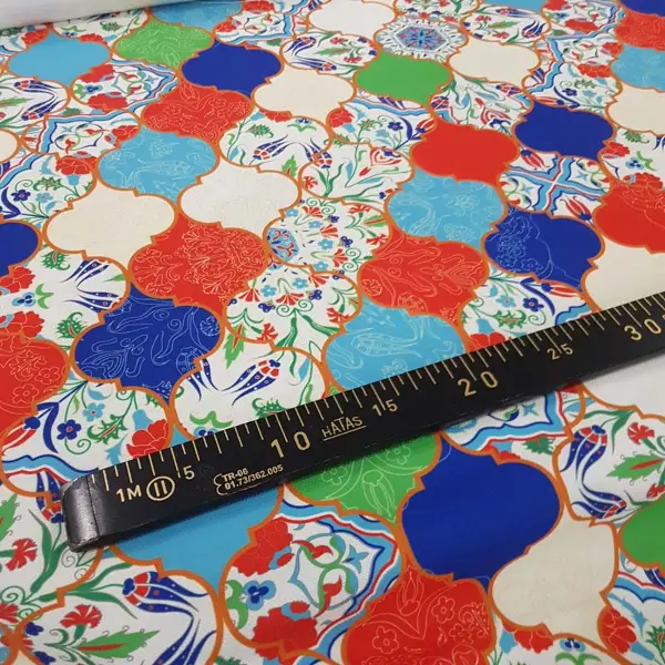 Patchwork Desenli Fon Perde Evm641 Kumaşı Kalındır Duck Bezi Değildir- Lacivert-Yeşil-Kırmızı-Beyaz