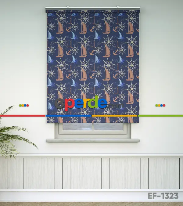 Çocuk Odası Stor Perde - Yelkenli Desenli Baskılı Stor Perde- Çok Renkli