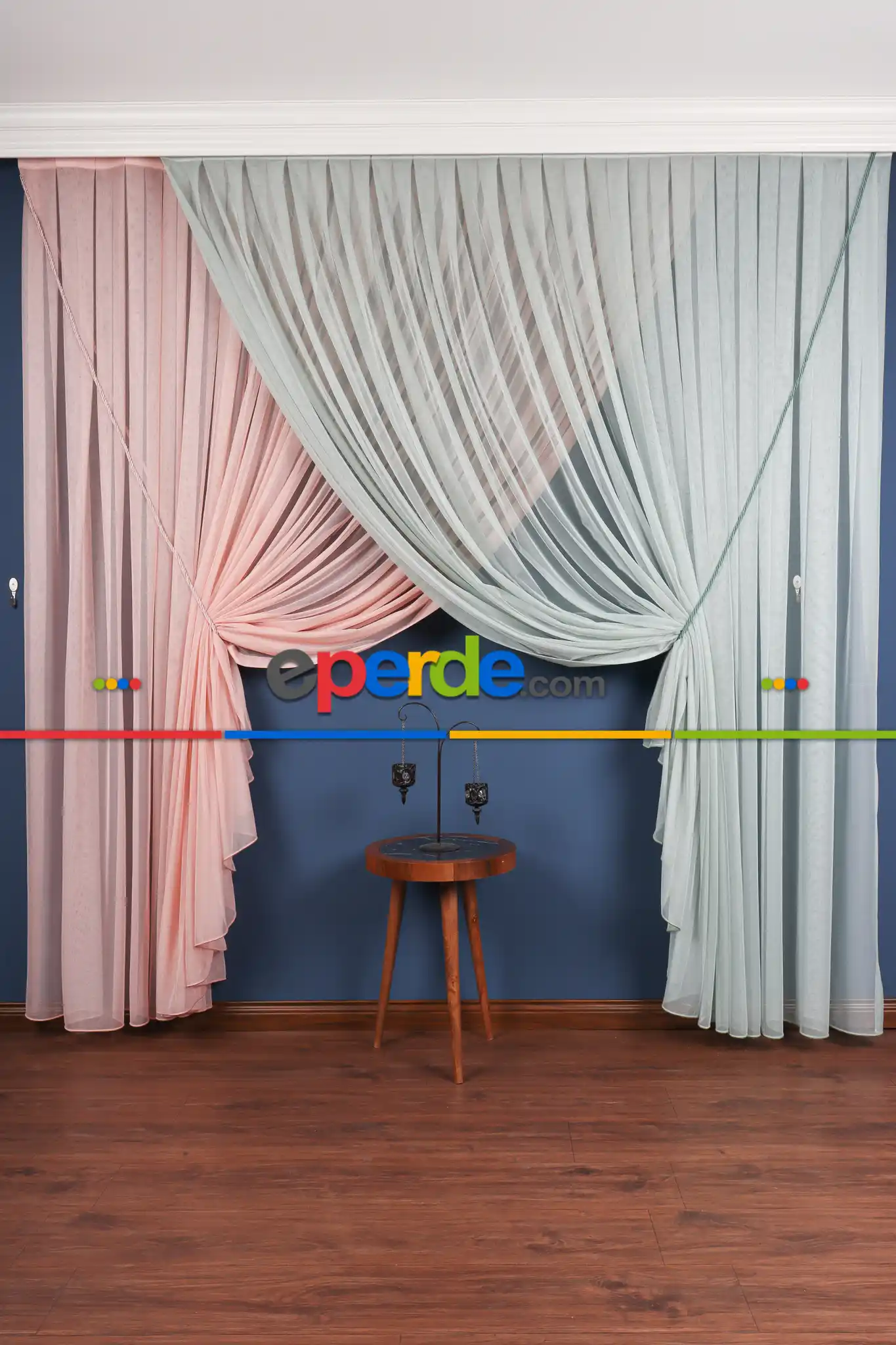 Salon Tül - Pudra - Mint Renkli Krevize Düz Tül Perde ( Kordon Hediyeli )