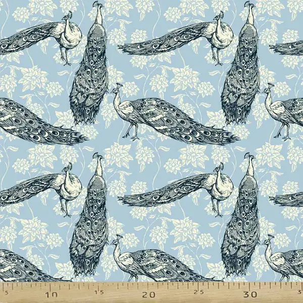 Tavuskuşu Desenli Fon Perde Evm709 Kumaşı Kalındır Duck Bezi Değildir- Siyah-Beyaz-Mavi Açık