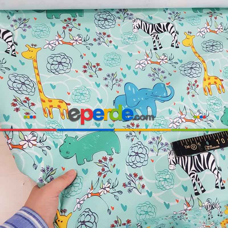 Hayvan Desenli Fon Perde Evm1087-4 Kumaşı Kalındır Duck Bezi Değildir- Siyah-Beyaz-Mavi Açık