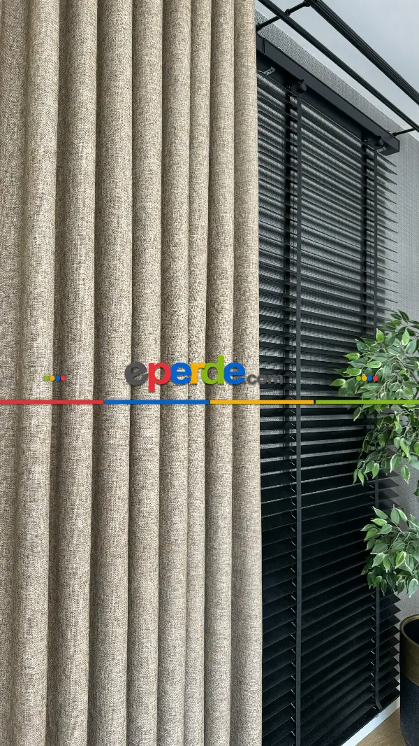 Taba Düz Naturel Keten S Pile Fon Perde, Premium Kalite Serisi Ağır Gramajlı