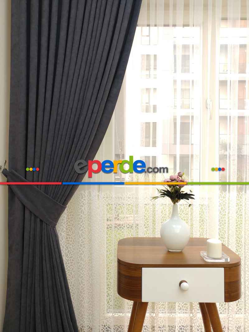 Koyu Gri - Düz Fon Perde ( Dökümlü Fon Perde)- Gri Koyu