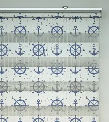 Dümen Ve Çapa Baskılı Zebra Perde- Mavi-beyaz